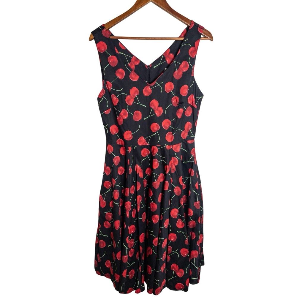 Eva Rose Cherry Print Fit & Flare Cotton Midi Dress Made USA Size Large - Picture 4 of 6
